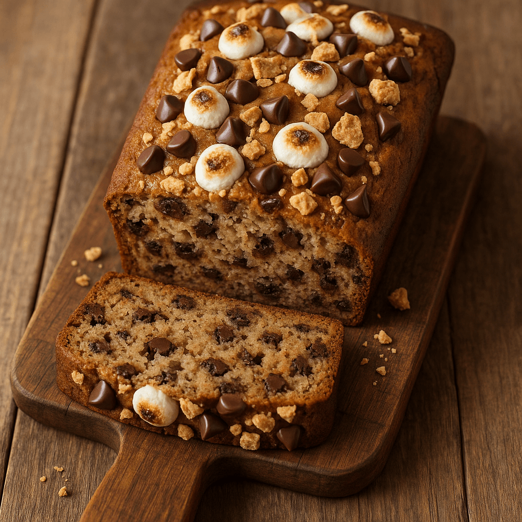 Fresh banana bread loaves cooling on a wire rack, golden-brown crust